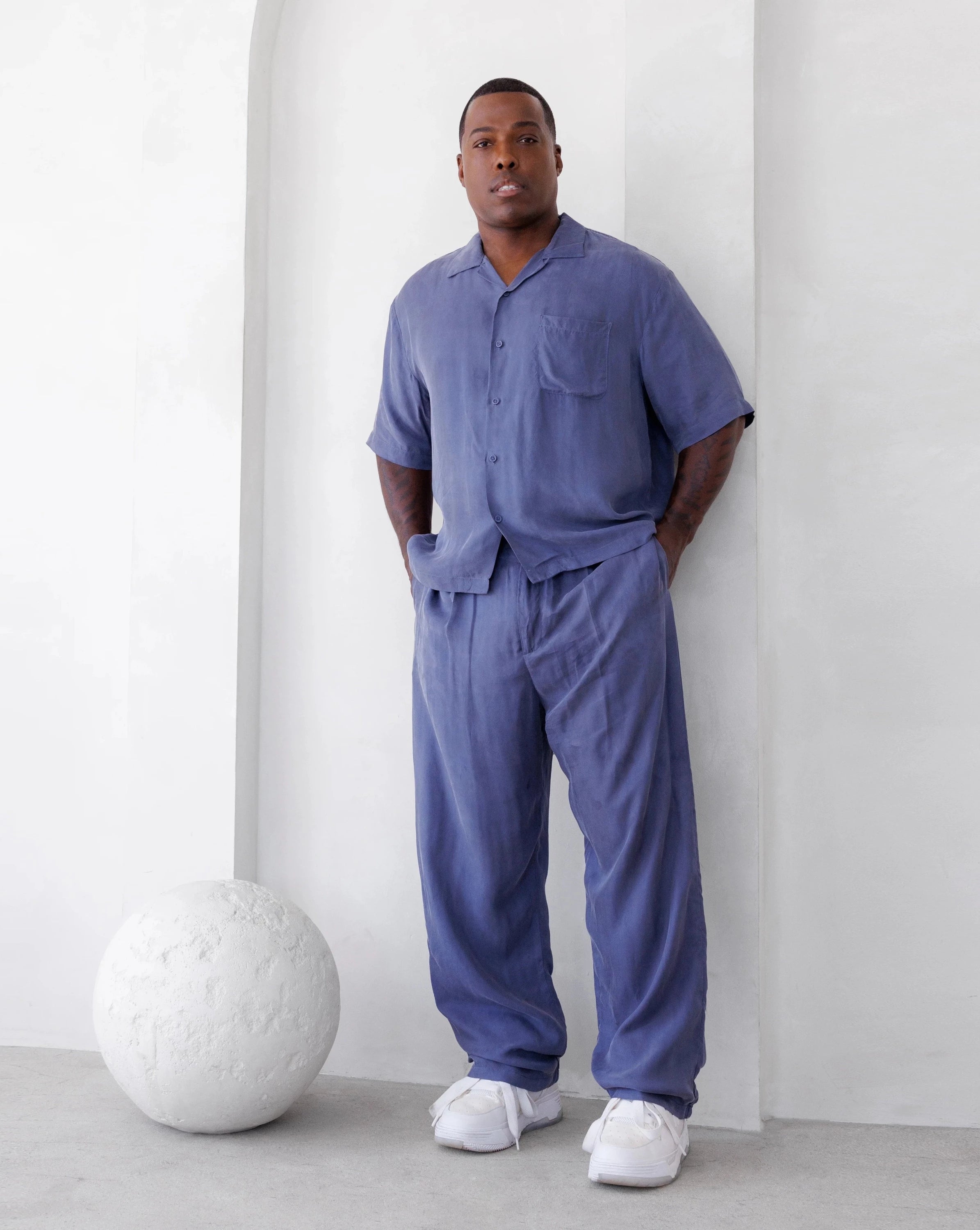 PRINCE CUT CUPRO LONGSLEEVE SHIRT IN BLUE