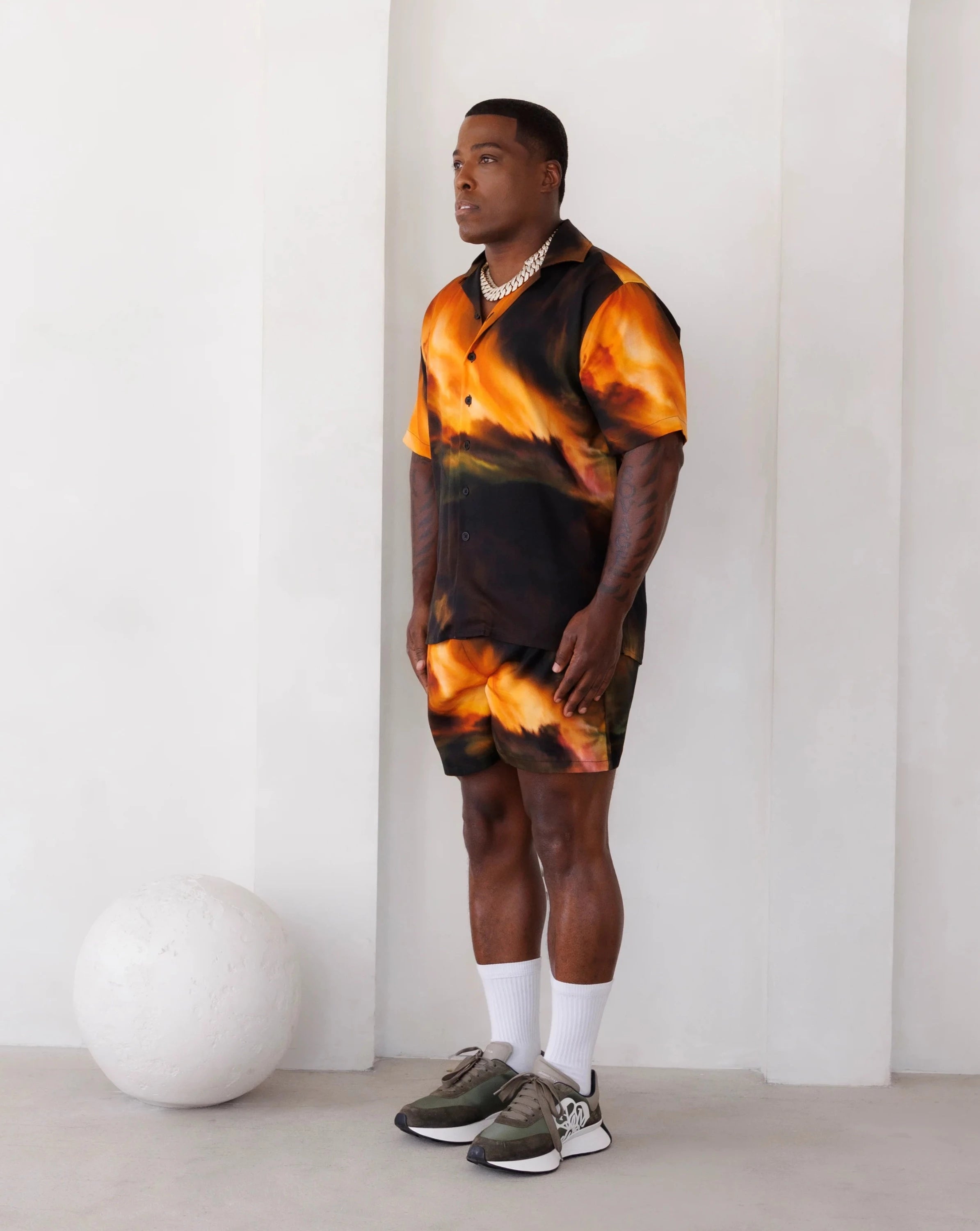 INDEPENDENT CAMP SHORTSLEEVE SHIRT IN OIL PAINT PRINT