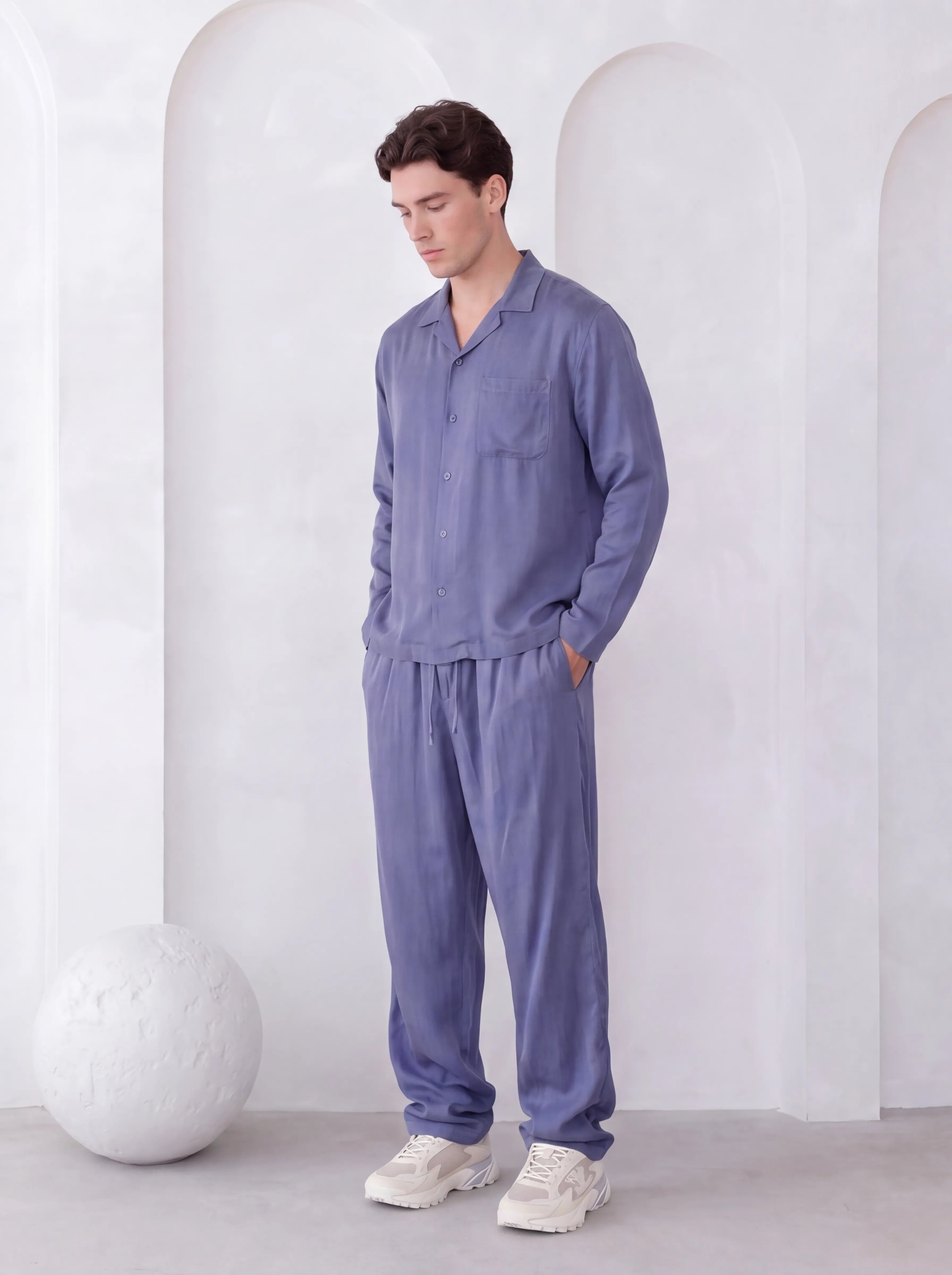 PRINCE CUT CUPRO LONGSLEEVE SHIRT IN BLUE