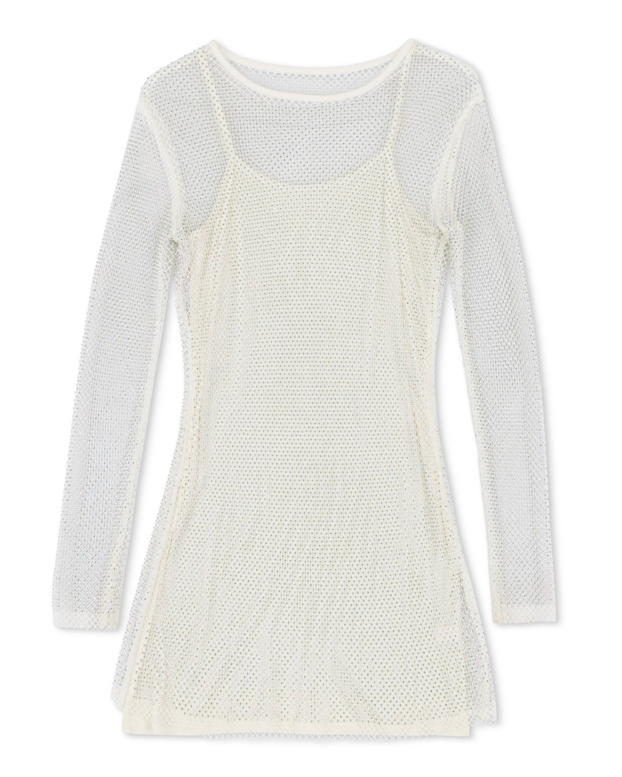 Rhinestone Mesh Dress in White